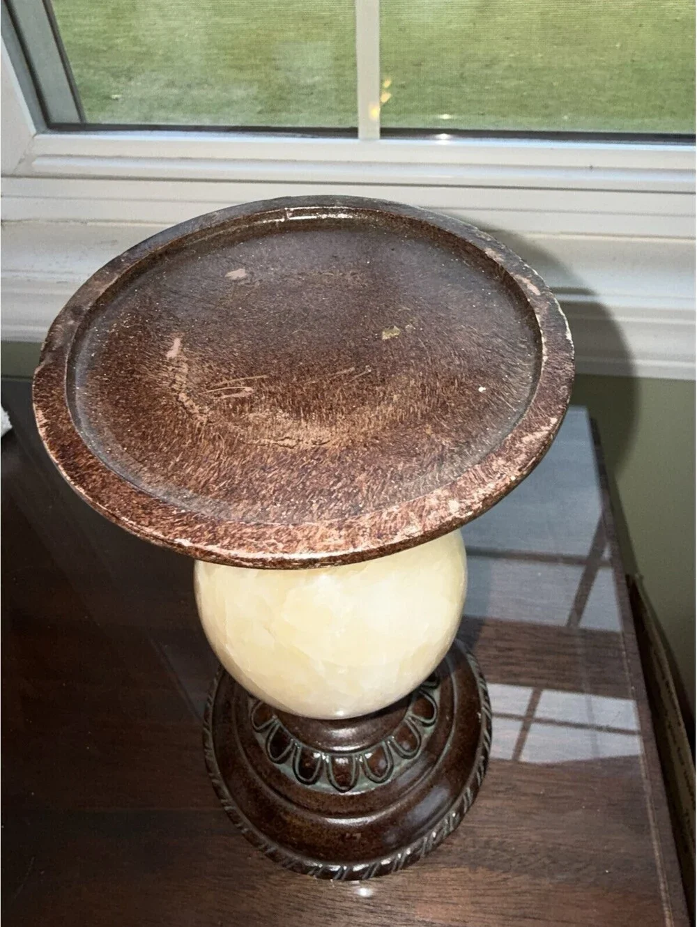 Vintage Pillar Candle Holder - Alabaster Marble Accent, MCM decor